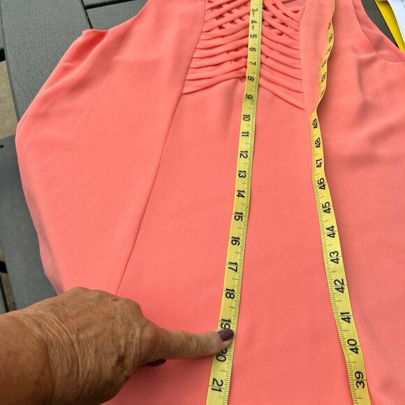 NAKED ZEBRA, criss cross strap tank top, coral sheer with lining. Women's size M - Picture 8 of 9